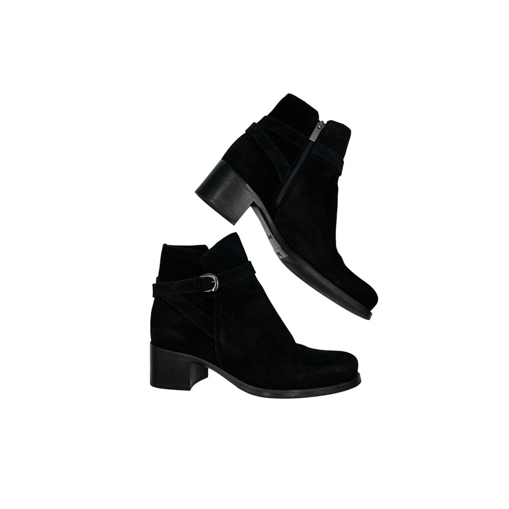 La Canadienne Ankle Boots Womens 8 Black‎ Excellent Suede Block Heel Buckle Zip